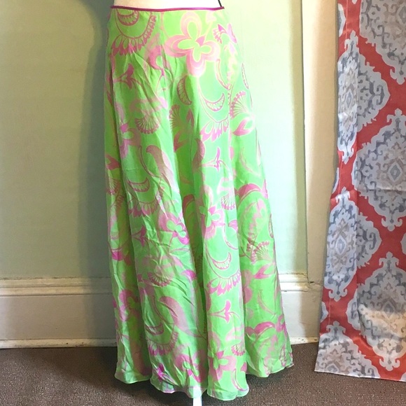 NWT Tashia London Silk Skirt (green and pink) - Picture 1 of 7